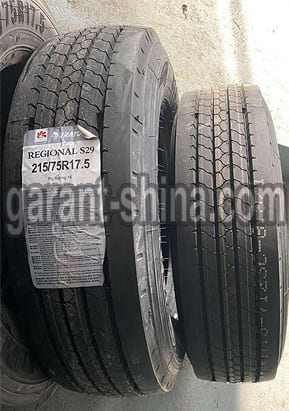 Duraturn S29 Regional (рулевая) 215/75 R17.5 127/125M 16PR - Фото шин на складе с этикеткой